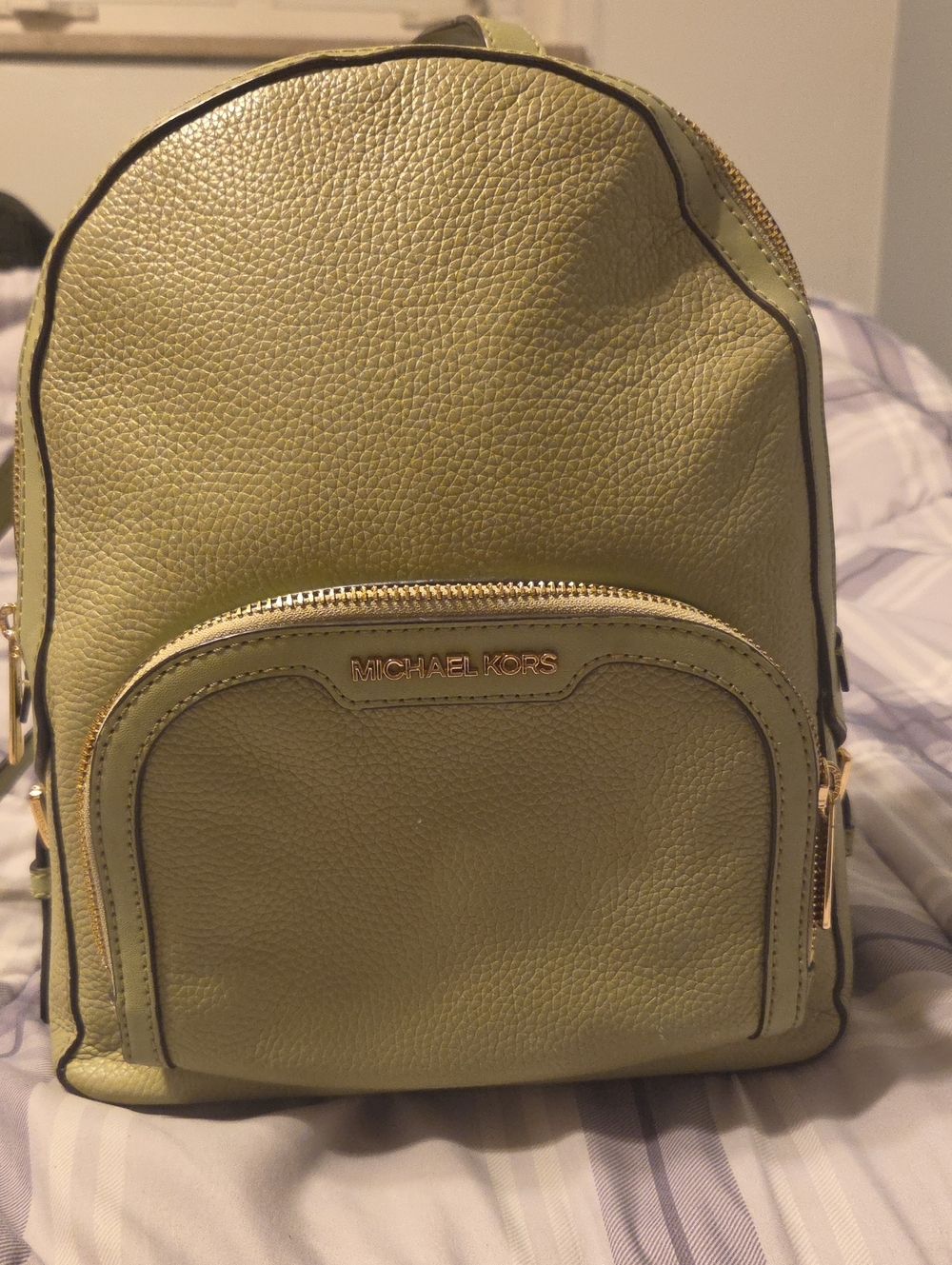 Michael Kors Olive Leather Mini Backpack with Gold Hardware